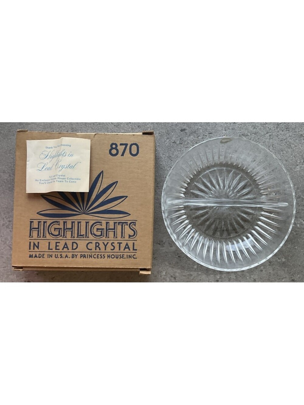 Vintage Princess House Highlights Lead Crystal Serving Dish # 870 - with Box